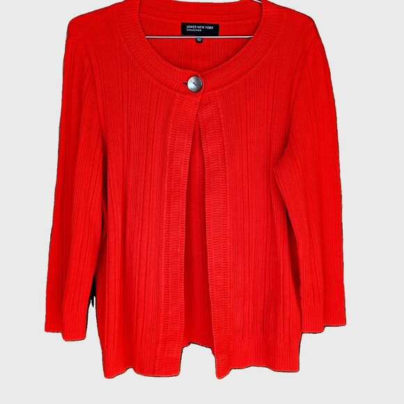Orange Cardigan with 3/4 Length Sleeves Jones New York Collection Large - Picture 1 of 7